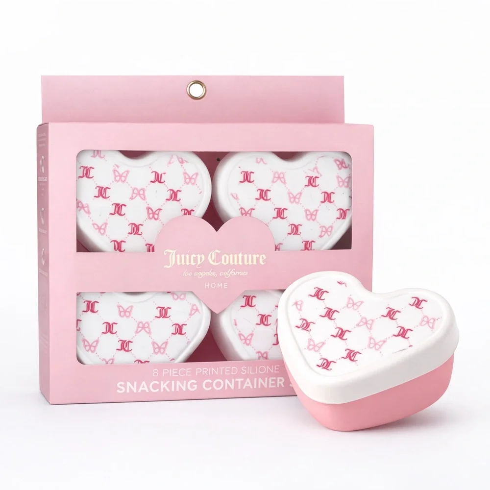 Juicy Couture 8-Piece Silicone Snacking Heart Container Set - JC Butterfly - NIB
